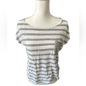 J Crew Striped‎ Linen Pocket Tee Womens Size M White Gray Casual Short Sleeve